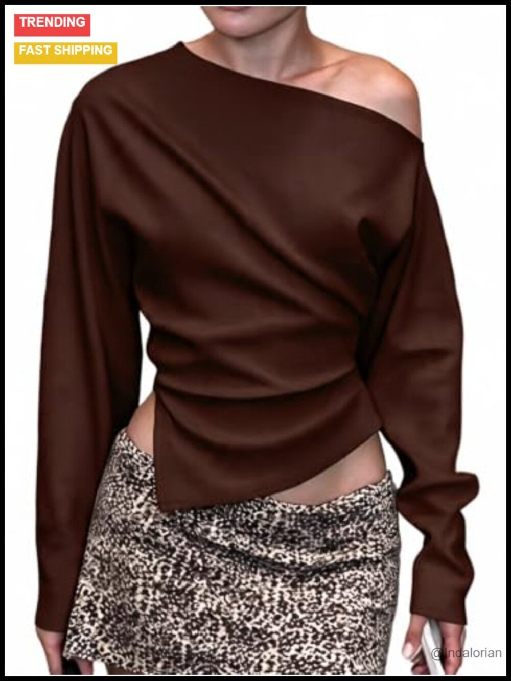 Women Asymmetrical Long Sleeve Ruched Side Slit Off Shoulder Top